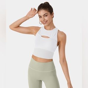 NWT HALARA L White Round Neck Racerback Cut Out Cropped Yoga Tank Top
